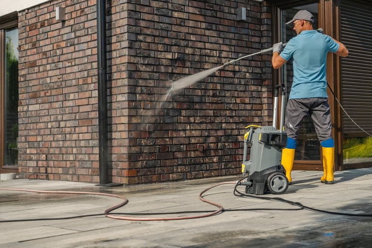 Professional house washing service cleaning residential siding with soft wash technique